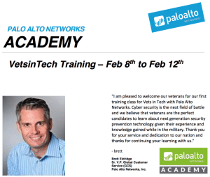Cybersecurity training for veterans in collaboration with Palo Alto Networks